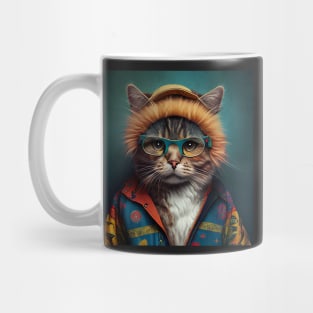 Cat wearing colorful jacket, hat and glasses Mug